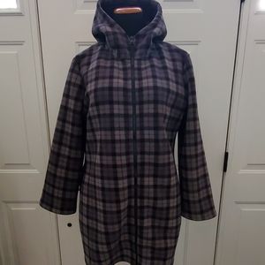 Hooded Gray and black plaid fleece jacket